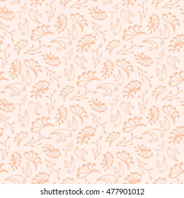 Seamless pattern with  leaves, petals. Decorative floral background. Plant doodle ornament.