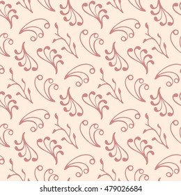 Seamless pattern with  leaves, petals. Decorative floral background. Plant doodle ornament.