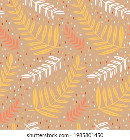 Seamless pattern leaves plant.Floral motif nature abstract print.Modern summer background.Vector illustration.