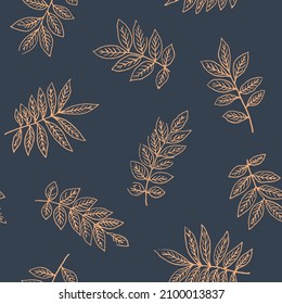 Seamless pattern with leaves and plants on Black background.