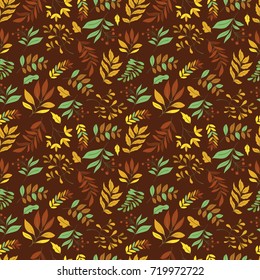 Seamless pattern with leaves and plants on  background. Perfect for wallpaper, gift paper, autumn greeting cards.