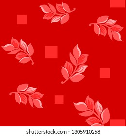 seamless pattern leaves with a red background