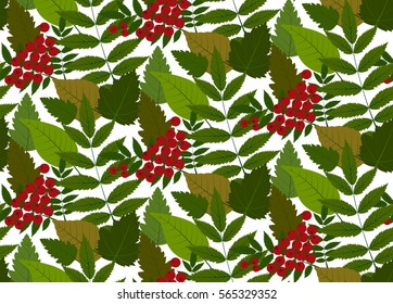 seamless pattern leaves and rowan