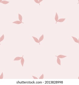 Seamless pattern with leaves silhouettes. Pastel pink background. Herbal print. Vector illustration for seasonal textile prints, fabric, banners, backdrops and wallpapers.