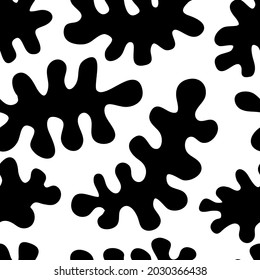 Seamless pattern of leaves similar to worms or caterpillars.  Monochrome Vector flat graphic illustration. 