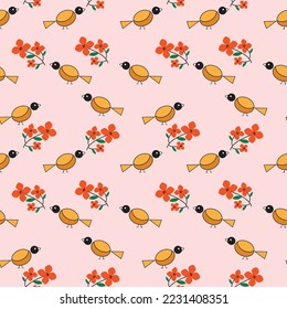 seamless pattern with leaves. simple birds pattern fabric. colorful textile pattern.