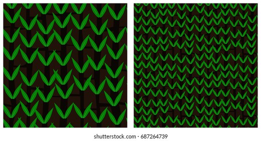 Seamless pattern of leaves. Single pattern is shown in the left. The example of assembly seamless is shown in the right.  