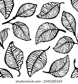 seamless pattern with leaves, sketch ornament