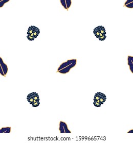 Seamless pattern with leaves, skulls and beads. Textile pattern, print pattern.3D vector illustration for fabric design, beadworks, print for textile, scarf, underwear, packaging, scrapbooking, etc.