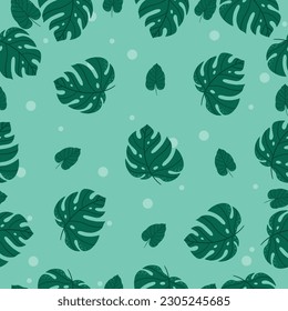 Patrón sin foco de hojas con pequeños puntos blancos. Ilustración vectorial.