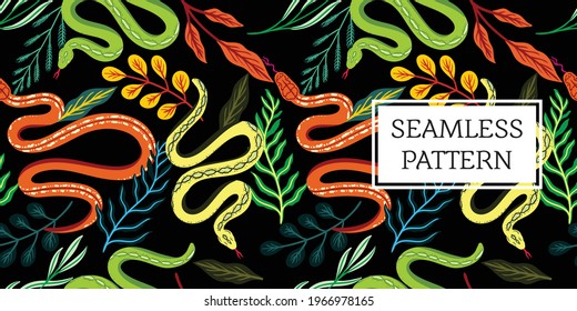 seamless pattern leaves and snake trendy style