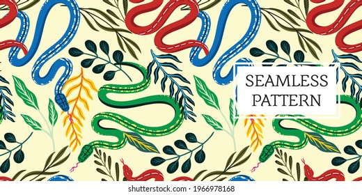 seamless pattern leaves and snake trendy style