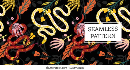 seamless pattern leaves and snake trendy style
