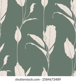 Seamless pattern with leaves (Spathiphyllum). Vector illustration.