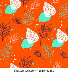  
Seamless pattern with leaves and spots. Floral orange Seamless Fabric pattern.