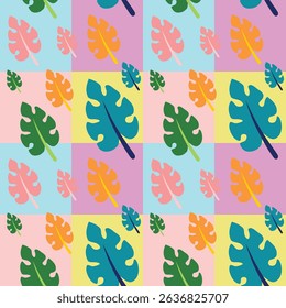 seamless pattern leaves with square background and pastel colors