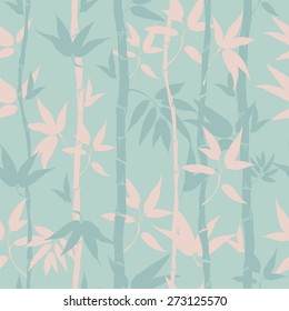 Seamless pattern with leaves and stems of bamboo.