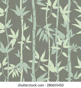 Seamless pattern with leaves and stems of bamboo.