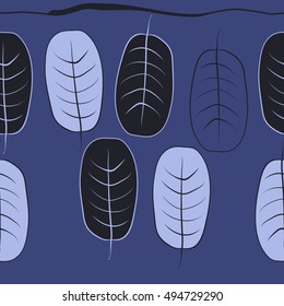 Seamless pattern with leaves, stripe. Hand drawn.