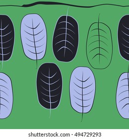 Seamless pattern with leaves, stripe. Hand drawn.