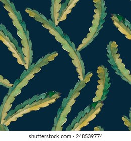 Seamless pattern of leaves of tropical fruit. Leaves dragon fruit. Vector.