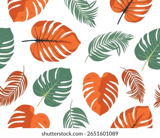seamless pattern with leaves, Seamless pattern with tropical leaves palms monstera banana leaves jungle leaf seamless vector pattern white background Swimwear botanical design Vector