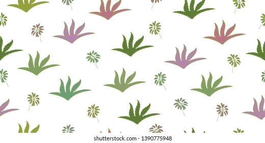 Seamless pattern from leaves of tropical plants. Vector hand drawing illustration. Isolated elements on a white background.