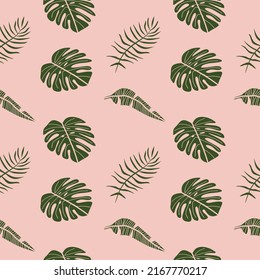 Seamless pattern leaves of tropical plants. Modern tropical pattern. Green palm leaves seamless texture. vector illustration