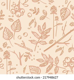 seamless pattern with leaves, twigs, berries