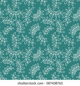 Seamless pattern from leaves and twigs. Chaotic branches