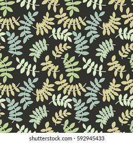 Seamless pattern from leaves and twigs. Chaotic branches
