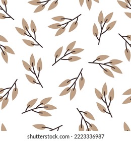 seamless pattern with leaves, twigs, decorative elements on a neutral background. season. vector flat style. hand drawing. design for fabric, textile, print, wrapper