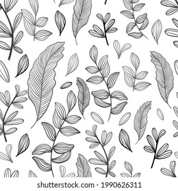 Seamless pattern with leaves, vector. Background with leaves of a simple scheme. Repeating background for design and packaging with botanical elements.