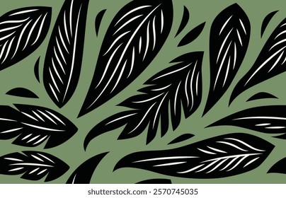  Seamless pattern with leaves, vector background