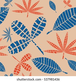 Seamless pattern of leaves. Vector background.