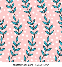 Seamless pattern with leaves. Vector illustration. Freehand drawing.