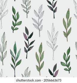 Seamless pattern with leaves. Vector illustration. Can be used for printing on fabric.