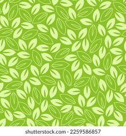 Seamless Pattern With Leaves. Vector Illustration on Green Background.