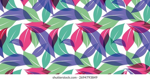 Padrão sem emenda com folhas. Ilustração vetorial em estilo plano, design de folha vetorial em camadas