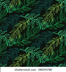 Seamless  pattern with leaves in vintage style. Background for your design wallpapers, pattern fills, web page, surface textures.