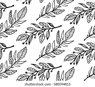 Seamless  pattern with leaves in vintage style. Background for your design wallpapers, pattern fills, web page, surface textures.