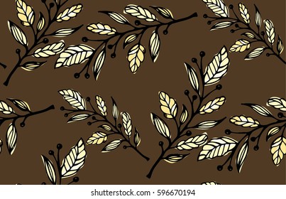 Seamless  pattern with leaves in vintage style. Background for your design wallpapers, pattern fills, web page, surface textures.