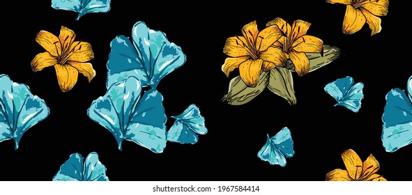 Seamless pattern leaves watercolor illustration. vector design for fashion, fabric, wallpaper and all prints on background earth tone color.