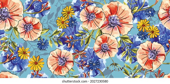 Seamless pattern leaves watercolor illustration. vector design for fashion, fabric, wallpaper and all prints on background earth tone color.