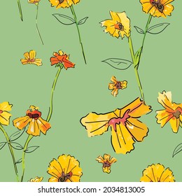 Seamless pattern leaves watercolor illustration. vector design for fashion, fabric, wallpaper and all prints on background earth tone color.