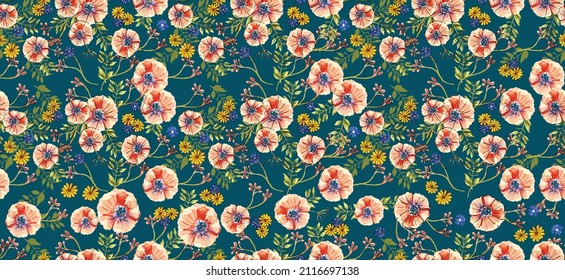 Seamless pattern leaves watercolor illustration. vector design for fashion, fabric, wallpaper and all prints on background earth tone color.