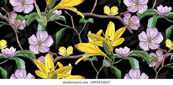 Seamless pattern leaves watercolor illustration. vector design for fashion, fabric, wallpaper and all prints on background earth tone color.