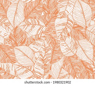 Seamless pattern with leaves,Abstract leaves stripe background pattern.Seamless stylish orange leaves pattern