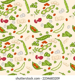 Seamless pattern of legumes on a light background. The world of legumes 