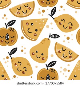 seamless pattern with lemon apricot and pear - vector illustration, eps